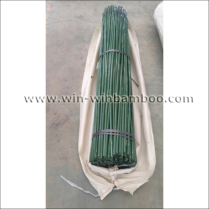 green plastic coated bamboo canes